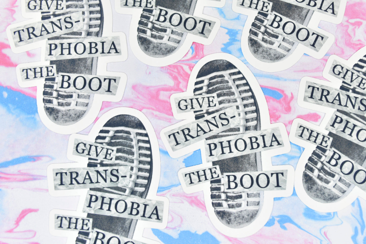 A close-up image of six boot stickers