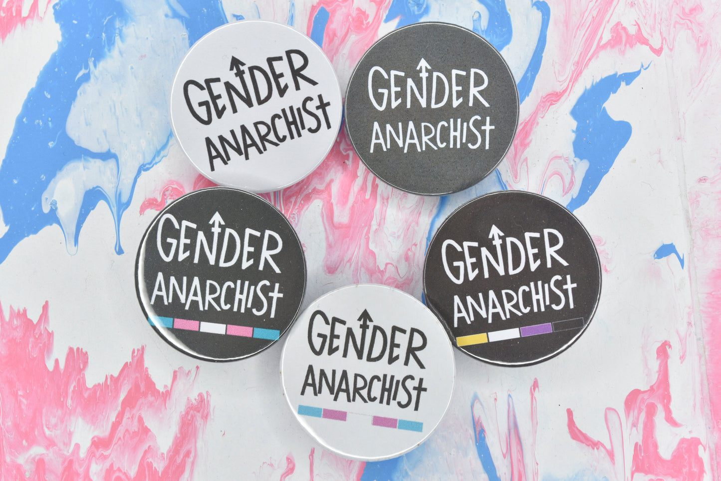 A collection of all variants of the Gender Anarchist badges